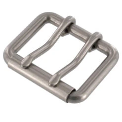 B7348 Nickel Matte, Double Prong Roller Buckle, Solid Brass-LL, Multiple Sizes