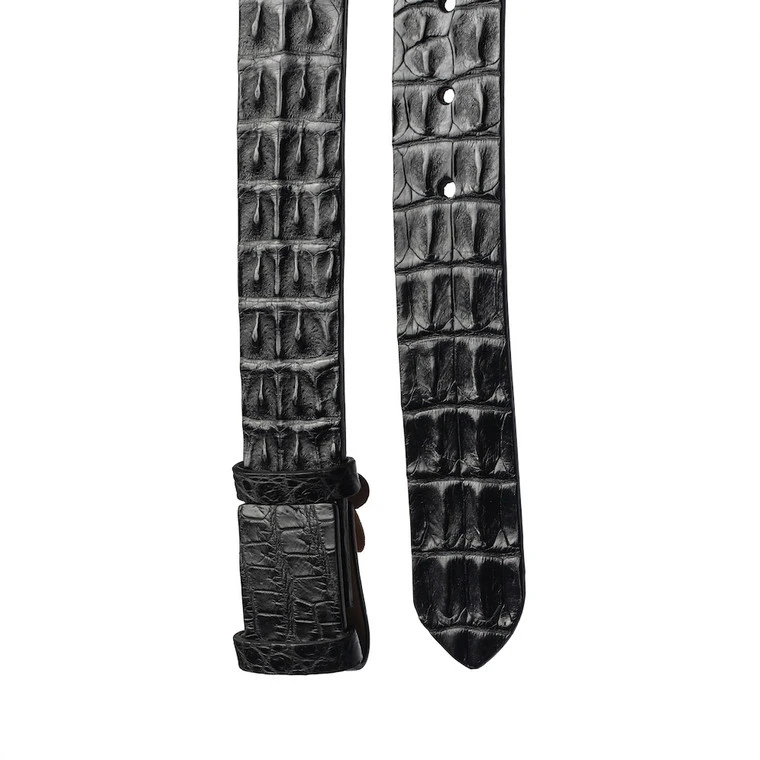 Nile 'Horn Back' Crocodile Leather Belt Strap, Black, 48" Long 3 Nile 'Horn Back' Crocodile Leather Belt Strap, Black, 48" Long