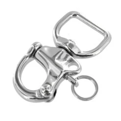 C5102 1" Nickel Plate, Quick Release Snap Shackle, Flat Base, W/ 1/2" B2020 Key Ring, Solid Brass