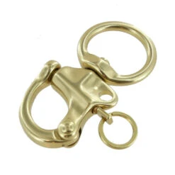 C5103 1" Natural Brass, Quick Release Snap Shackle, Round Base, W/ 1/2" B2020 Key Ring, Solid Brass