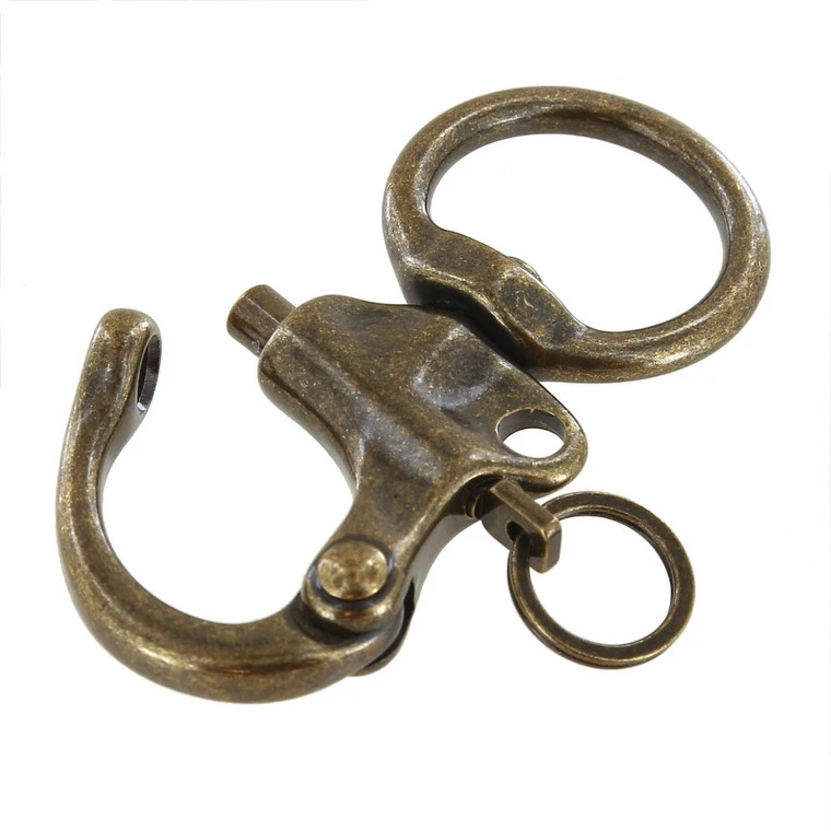 C5103 1" Antique Brass, Quick Release Snap Shackle, Round Base, W/ 1/2" B2020 Key Ring, Solid Brass 4 C5103 1" Antique Brass, Quick Release Snap Shackle, Round Base, W/ 1/2" B2020 Key Ring, Solid Brass - Image 2