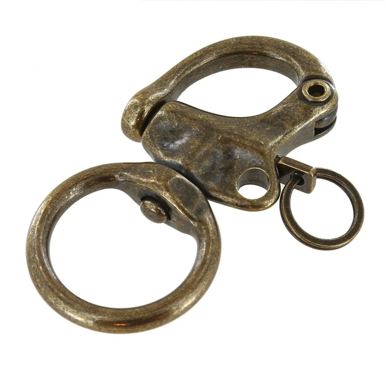 C5103 1" Antique Brass, Quick Release Snap Shackle, Round Base, W/ 1/2" B2020 Key Ring, Solid Brass 7 C5103 1" Antique Brass, Quick Release Snap Shackle, Round Base, W/ 1/2" B2020 Key Ring, Solid Brass - Image 5
