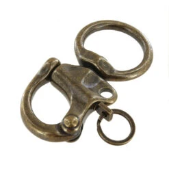 C5103 1" Antique Brass, Quick Release Snap Shackle, Round Base, W/ 1/2" B2020 Key Ring, Solid Brass