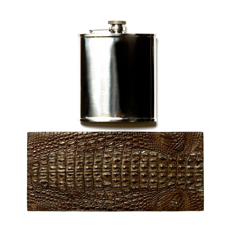 Nile 'Horn Back' Crocodile Leather Flask Panel, Espresso 3 Nile 'Horn Back' Crocodile Leather Flask Panel, Espresso