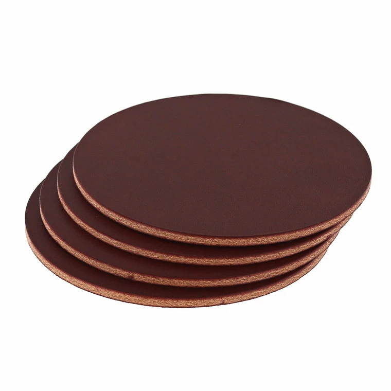 Leather Coasters, Wickett & Craig English Bridle, Circle, Burgundy (4pc Set) 3 Leather Coasters, Wickett & Craig English Bridle, Circle, Burgundy (4pc Set)