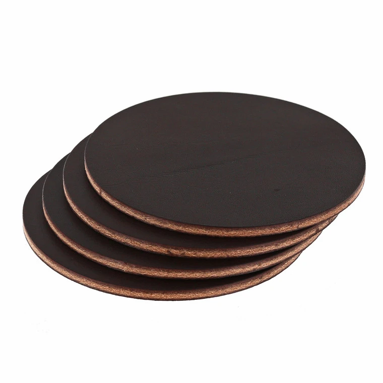 Leather Coasters, Wickett & Craig English Bridle, Circle, Dark Brown (4pc Set) 3 Leather Coasters, Wickett & Craig English Bridle, Circle, Dark Brown (4pc Set)