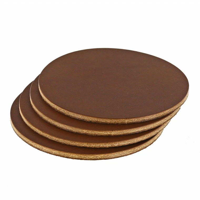 Leather Coasters, Wickett & Craig English Bridle, Circle, Medium Brown (4pc Set) 3 Leather Coasters, Wickett & Craig English Bridle, Circle, Medium Brown (4pc Set)