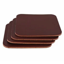 Leather Coasters, Wickett & Craig English Bridle, Square, Burgundy (4pc Set)