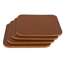 Leather Coasters, Wickett & Craig English Bridle, Square, Medium Brown (4pc Set)