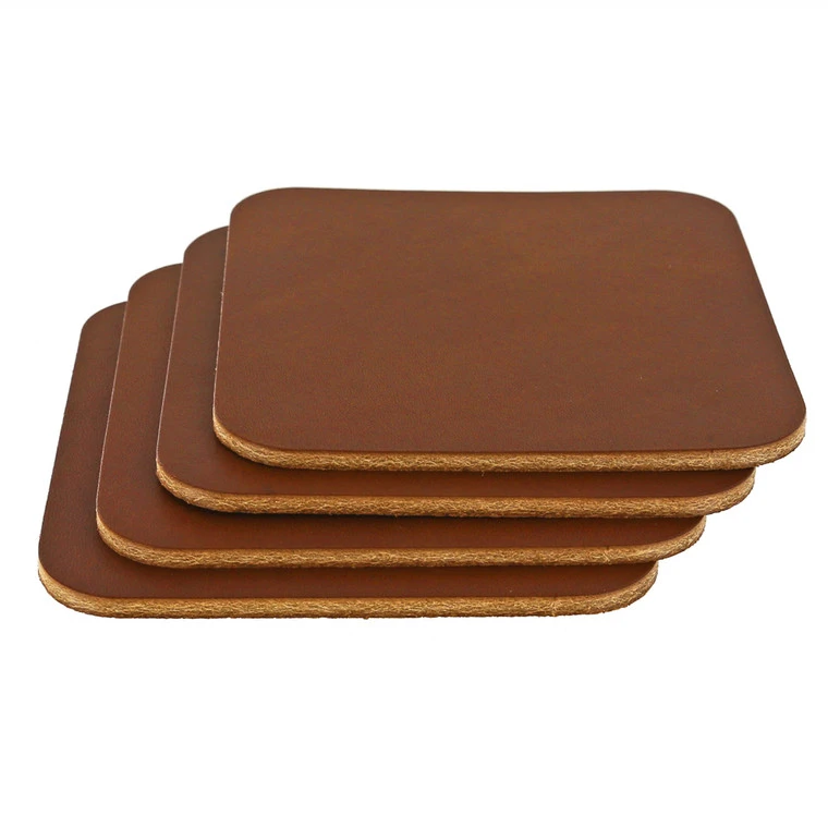 Leather Coasters, Wickett & Craig English Bridle, Square, Medium Brown (4pc Set) 3 Leather Coasters, Wickett & Craig English Bridle, Square, Medium Brown (4pc Set)