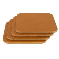 Leather Coasters, Wickett & Craig English Bridle, Square, Tan (4pc Set)