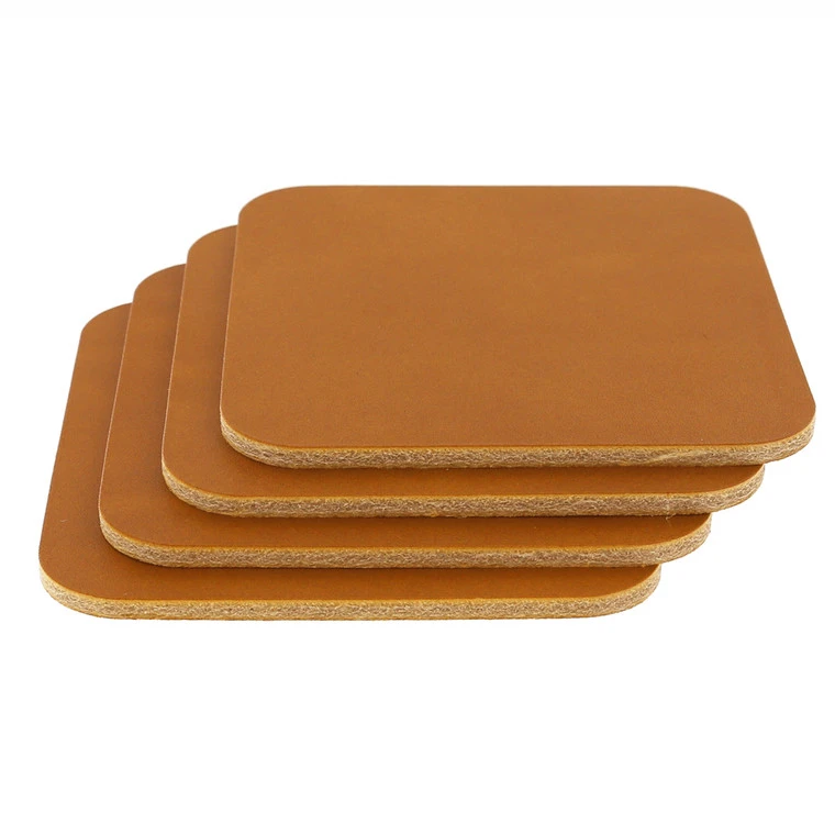 Leather Coasters, Wickett & Craig English Bridle, Square, Tan (4pc Set) 3 Leather Coasters, Wickett & Craig English Bridle, Square, Tan (4pc Set)