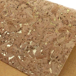 Italian Cork Fabric, Continuous Sheet, Large Chunk Pattern, Natural W/ Gold Flecks