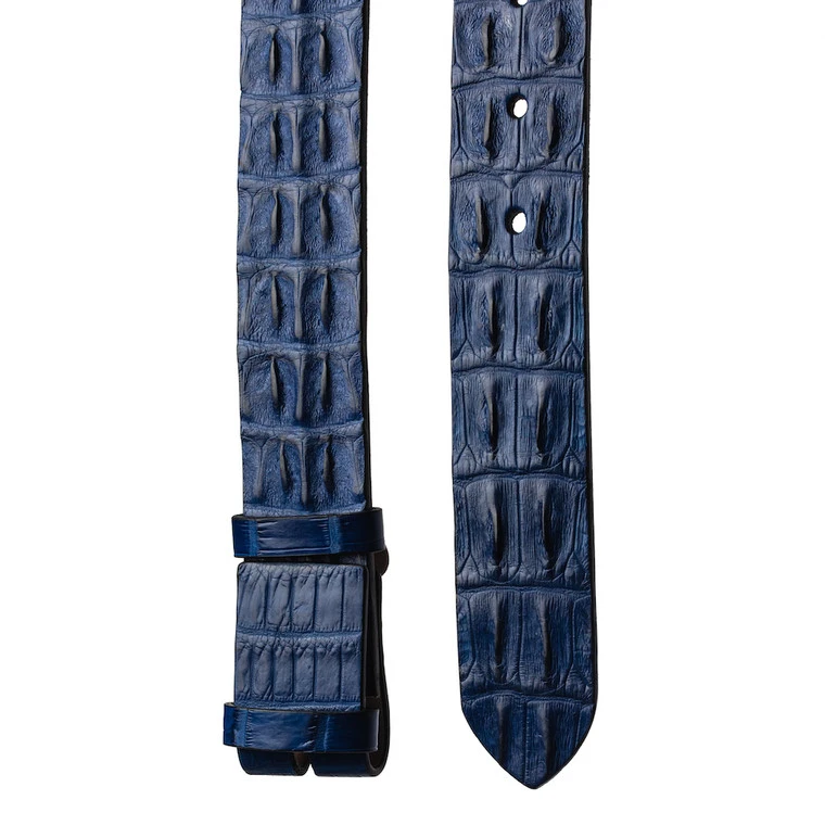 Nile 'Horn Back' Crocodile Leather Belt Strap, Royal Blue, 48" Long 3 Nile 'Horn Back' Crocodile Leather Belt Strap, Royal Blue, 48" Long