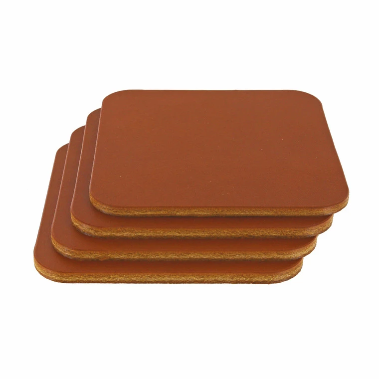 Leather Coasters, Wickett & Craig English Bridle, Square, Chestnut (4pc Set) 3 Leather Coasters, Wickett & Craig English Bridle, Square, Chestnut (4pc Set)