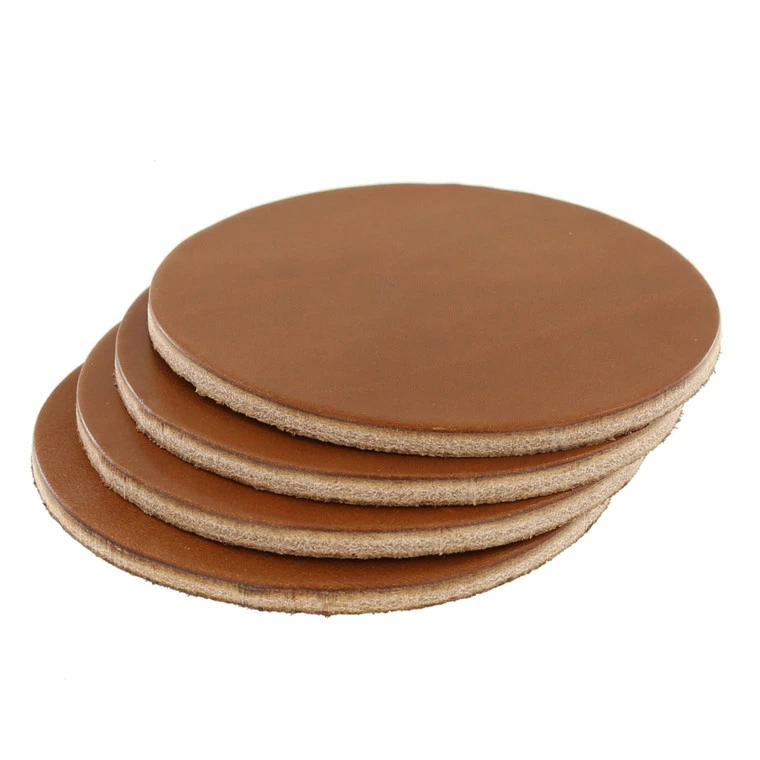 Leather Coasters, Wickett & Craig Traditional Harness, Circle, Buck Brown (4pc Set) 3 Leather Coasters, Wickett & Craig Traditional Harness, Circle, Buck Brown (4pc Set)