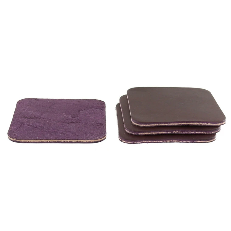 Leather Coasters, Wickett & Craig English Bridle, Square, Eggplant (4pc Set) 4 Leather Coasters, Wickett & Craig English Bridle, Square, Eggplant (4pc Set) - Image 2