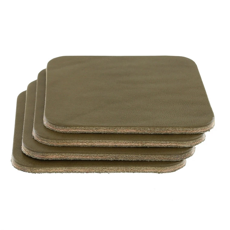 Leather Coasters, Wickett & Craig English Bridle, Square, Olive (4pc Set) 3 Leather Coasters, Wickett & Craig English Bridle, Square, Olive (4pc Set)