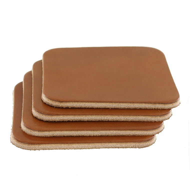 Leather Coasters, Wickett & Craig Traditional Harness, Square, Buck Brown (4pc Set) 3 Leather Coasters, Wickett & Craig Traditional Harness, Square, Buck Brown (4pc Set)