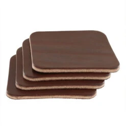Leather Coasters, Wickett & Craig Traditional Harness, Square, Medium Brown (4pc Set)