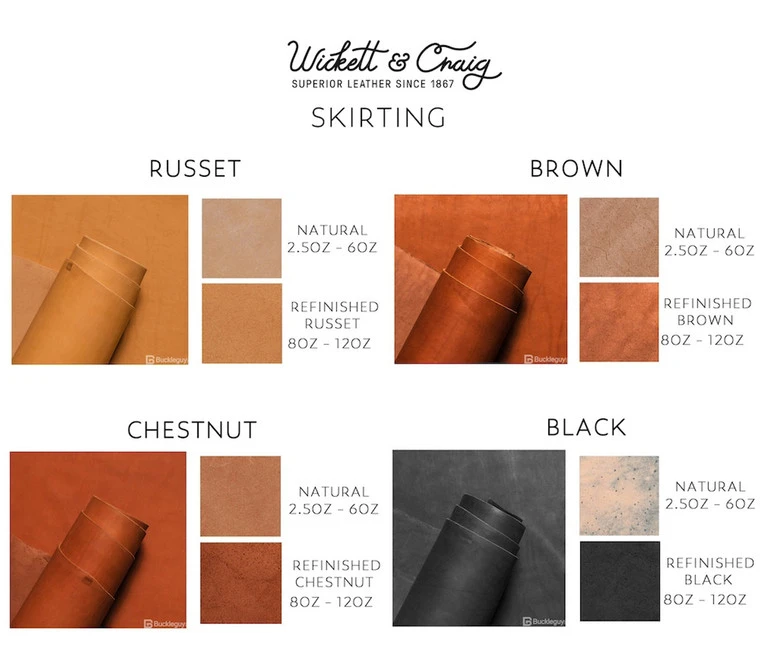 Wickett & Craig Skirting Leather Strap, Assorted Colors, 4 Pack, 1-1/2" 3 Wickett & Craig Skirting Leather Strap, Assorted Colors, 4 Pack, 1-1/2"