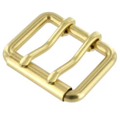 B7348 Natural Brass, Double Prong Roller Buckle, Solid Brass-LL, Multiple Sizes