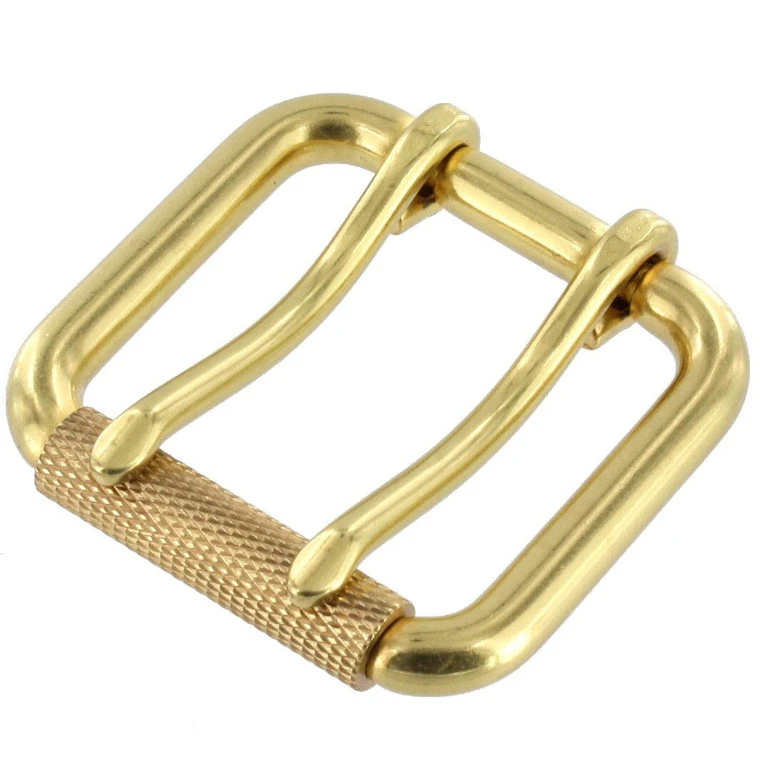 B7357 Natural Brass, Double Prong Roller Buckle, W/ Textured Roller, Solid Brass-LL, Multiple Sizes 3 B7357 Natural Brass, Double Prong Roller Buckle, W/ Textured Roller, Solid Brass-LL, Multiple Sizes