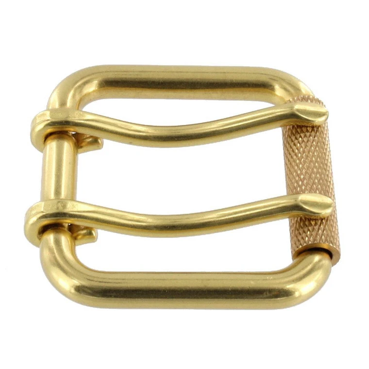 B7357 Natural Brass, Double Prong Roller Buckle, W/ Textured Roller, Solid Brass-LL, Multiple Sizes 4 B7357 Natural Brass, Double Prong Roller Buckle, W/ Textured Roller, Solid Brass-LL, Multiple Sizes - Image 2