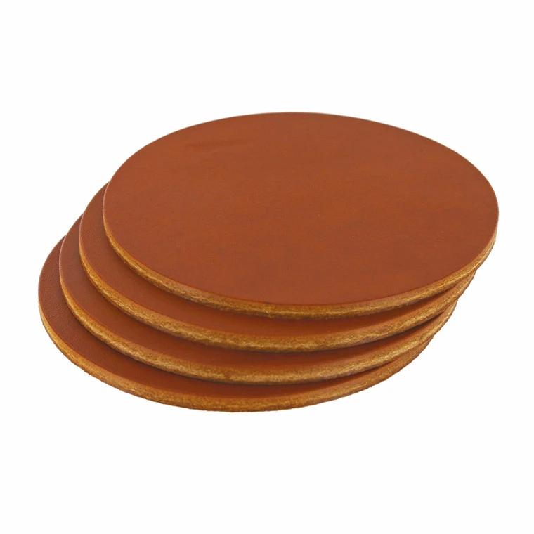 Leather Coasters, Wickett & Craig English Bridle, Circle, Chestnut (4pc Set) 3 Leather Coasters, Wickett & Craig English Bridle, Circle, Chestnut (4pc Set)